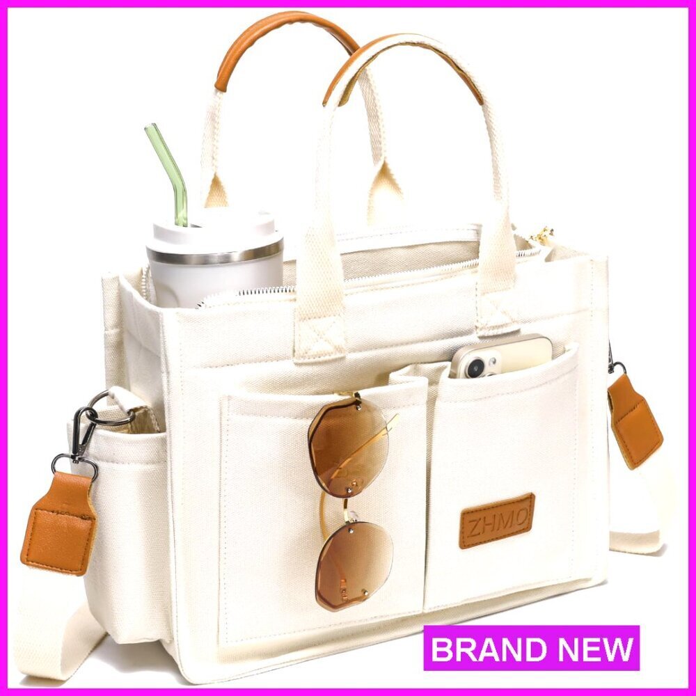 Large Canvas Tote Bag with Laptop Compartment for Work Travel Nurse Teacher